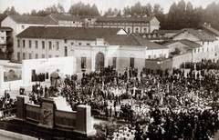 Italy, Turin, Piazza Maria Ausiliatrice, Bosco Szent János (Giovanni Bosco / Don Bosco) emlékműve a Segítő Szűz Mária-bazilika (Basilica santuario di Maria Ausiliatrice) előtt., 1921, Porgeth Imre, Fortepan #225732