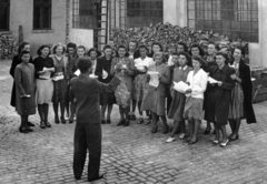 1955, Szabó Farkas Edit, tableau, women, sheet music, choir, Fortepan #225869