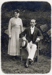 1912, Szántó Ildikó, double portrait, wicker chair, Fortepan #226107