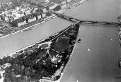 Magyarország, Budapest, légifotó, középpontban a Margit-sziget déli csúcsa és a Margit híd., 1930, Zainkó Géza, híd, légi felvétel, látkép, sziget, madártávlat, Fortepan #22680