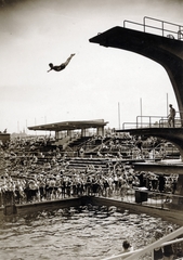 1932, Vízkelety László, acrobatic diving, jump, springboard, Fortepan #227401