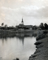 Magyarország, Dömsöd, Dömsödi-Holt-Duna, távolabb a református templom., 1931, Vízkelety László, folyópart, Fortepan #227632