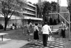 Magyarország, Balatonvilágos, lengőteke a Középületépítő Vállalat Üdülőjének parkjában., 1976, Középületépítő Vállalat - Kreszán Albert - Koczka András - Kemecsei József, üdülőhely, tekézés, Fortepan #227687