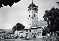 Slovakia, Rožňava, főtér (Námestie baníkov),Városi őrtorony., 1961, Ábrahám Katalin és László, clock tower, ruins of church, Fortepan #228267