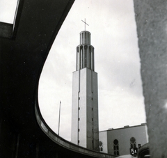 Hungary, Budapest II., Pasaréti tér, autóbusz-végállomás, háttérben a Páduai Szent Antal-templom., 1948, Flanek-Falvay-Kováts, Best of, steeple, Budapest, Fortepan #228524