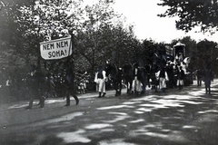 1932, Flanek-Falvay-Kováts, ad truck, banner, march, Fortepan #228541