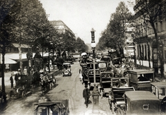 Franciaország, Párizs, Boulevard des Capucines a Rue Scribe / Rue Daunou és a Place de l'Opéra közötti szakaszon., 1914, Ladinek Viktor, utcakép, közlekedési dugó, automobil, Fortepan #228629