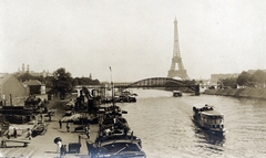 Franciaország, Párizs, kilátás Pont de Grenelle-ről a Szajnára, szemben Pont Rouelle és mögötte az Eiffel-torony., 1914, Ladinek Viktor, Eiffel torony-ábrázolás, Fortepan #228630