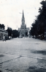 Magyarország, Kőszeg, Fő tér, szemben a Jézus Szíve-templom., 1934, Petősi Dénes, Fortepan #228925