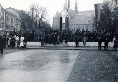 Slovakia, Košice, Fő utca (ulica Hlavná) 1938. november 11-én a magyar csapatok bevonulása idején. Háttérben a Szent Erzsébet-főszékesegyház (Dóm)., 1938, Ábrahám Katalin és László, parade, Fortepan #229102