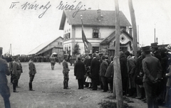 Romania,Transylvania, Gyergyóditró, fogadás a vasútállomáson, középen IV. Károly király, mögötte József főherceg. Velük szemben a vármegye főispánja, a polgármester, a rendőrkapitány és a polgári hatóságok képviselői., 1917, Papp Éva, Fortepan #229238