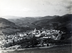 Szlovákia, Dobsina, a város látképe, középen előtérben a Xavéri Szent Ferenc-templom, távolabb az evangélikus templom., 1910, Schermann Ákos, látkép, domboldal, Fortepan #229457