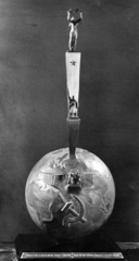 1949, Zimre Zsuzsa, sculpture, hammer and sickle, orb, globe, Fortepan #229475