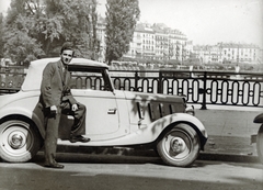 Svájc, Genf, Quai du Général-Guisan a Genfi-tó partján. A felvétel a Place du Rhône közelében készült., 1939, Zimre Zsuzsa, autón állni, Fortepan #229514