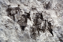 1908, Barna Béla, coat, men, bowler hat, rock, sitting on a rock, Fortepan #229705