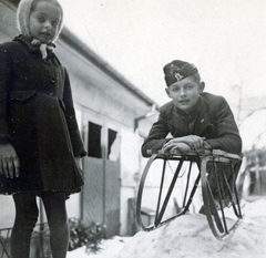 1940, Korner Veronika, kids, sledge, Fortepan #230103