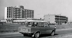 Hungary, Bük, Bükfürdő, Termál körút, balra a SZOT Herbert Warnke Gyógyüdülő, jobbra a Hotel Bük., 1977, Székely Iván, number plate, Fortepan #230430