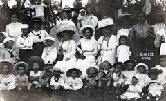 1909, Miklósy Judit, tableau, hat, lady, sitting on the ground, kids, Fortepan #230507