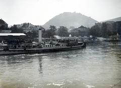 Ausztria, Hainburg an der Donau, a város látképe a Dunáról, háttérben a Schlossberg., 1933, Bor Dezső, Fortepan #231366