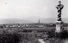 Szlovákia, Igló, a város látképe, középen a Szűz Mária mennybevétele templom (Kostol Nanebovzatia Panny Márie)., 1933, Bor Dezső, látkép, kereszt_jelkép, Fortepan #231385