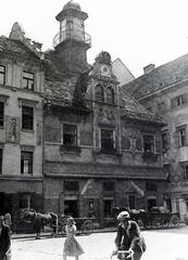 Ausztria, Graz, Glockenspielplatz, a harangjáték és a harangtorony., 1931, Bor Dezső, lovaskocsi, kerékpár, Fortepan #231430