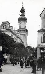 Magyarország, Sopron, Várkerület, szemben az Előkapu, a Városháza és mögötte a Tűztorony., 1931, Bor Dezső, torony, Fortepan #231445