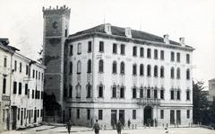 Olaszország, Pieve di Soligo, kastély a Piazza Balbi Valier-in., 1918, Bor Dezső, középület, torony, Fortepan #231509