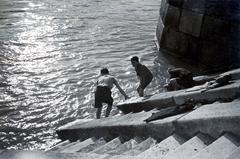 1940, Bor Dezső, boys, shore, stairs, Fortepan #231573