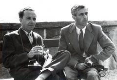 1938, Bor Dezső, men, bench, double portrait, camera, Fortepan #231645