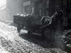 1938, Bor Dezső, horse, coach, saddle, backlight, winter, Horse-drawn carriage, Fortepan #231683