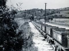 Magyarország, Miskolc, a Miskolctapolca (Görömbölytapolca)-i mészkőbánya felé vezető iparvágány a mai Egyetemváros, Egyetem út térségében., 1934, Bor Dezső, csille, Fortepan #231777