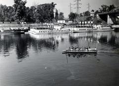 Magyarország, Budapest XIII., Újpesti-öböl, szemben a Népsziget, jobbra az Újpesti vasúti híd., 1936, Bor Dezső, Budapest, Fortepan #232030