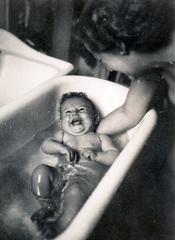 1938, Gara Andor, smile, newborn, toddler bathing, Fortepan #232604