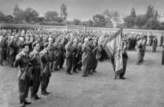 Magyarország, Népliget, Budapest X., Építők pálya. A Vasas Asztalos János Munkásőr Zászlóalj tagjainak eskütétele 1957. május 25-én., 1957, Fortepan/Album088, Budapest, Fortepan #233504