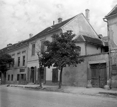 Magyarország, Sümeg, szemben a Kossuth Lajos utca 25. sz. lakóház., 1950, Építész, kapu, utcakép, lakóház, zsalugáter, kerékvető, Fortepan #23365