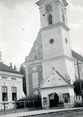 Románia,Erdély, Gyergyószentmiklós, Márton Áron utca, Szent Miklós-templom., 1945, Mikolay Károly, Fortepan #233929