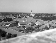 Magyarország, Makó, kilátás a református ótemplom tornyából, középen a Szent István király-templom., 1951, Építész, templom, látkép, Fortepan #23410