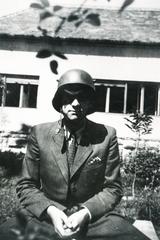 1939, Fejér Csaba-Kindert Piroska, portrait, helmet, Fortepan #235492
