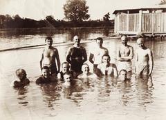 1918, Kenderessy Tibor, men, beach, tableau, Fortepan #235555