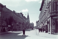 Serbia, Subotica, Kossuth utca, háttérben a városháza tornya., 1941, Lukács Zsolt, colorful, Fortepan #23600