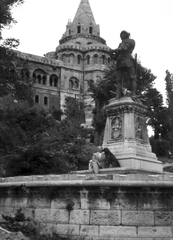 Magyarország, Budapest I., Hunyadi János szobra a Halászbástya alatt., 1956, Pálfi Balázs, Budapest, Hunyadi János-ábrázolás, kutya, Fortepan #23745