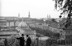 Magyarország, Miskolc, Erzsébet (Szabadság) fürdő, Erzsébet (Szabadság) tér az Avasról nézve., 1955, Pálfi Balázs, tér, eklektikus építészet, Adler Károly-terv, Fortepan #23864