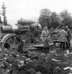 Első világháború, Skoda 30,5 Mörser mozsárágyú az olasz fronton., 1916, Vogl Elemér, első világháború, Skoda-márka, cseh gyártmány, löveg, Fortepan #23877