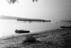 Magyarország, Duna, hajóvonta 8 db uszállyal, völgymenetben, a Sió-torkolat alatt., 1962, Márton Gábor, uszály, motorcsónak, vontató, Fortepan #24099