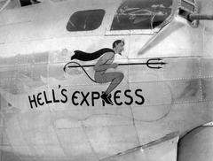 B-17G Flying Fortress bombázógép "nose art"-ja, azaz orrfestése., 1944, National Archives, american brand, bombing, airplane, fighter plane, second World War, Boeing-brand, Fortepan #24342