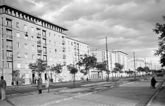 Magyarország, Budapest X.,Budapest IX., Üllői út a Pöttyös utcánál., 1959, Szánthó Zoltán, villamosmegálló, Budapest, Fortepan #24423