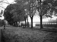 Hungary, Budapest I., Várkert rakpart (Zita királyné út), Ybl Miklós tér a Várkert Kioszk mellől nézve, háttérben a Fiume szálló., 1936, Lőrincze Judit, autumn, Budapest, Fortepan #24493