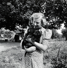 1939, Lőrincze Judit, dog, girl, woman, puppy, Fortepan #24510