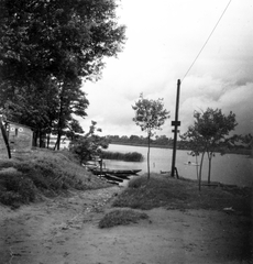 Hungary, Budapest XX., Ráckevei (Soroksári)-Duna., 1936, Lőrincze Judit, boat, shore, loo, Budapest, Fortepan #24534