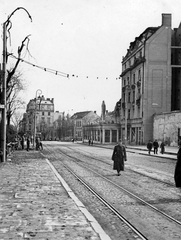 Serbia, Belgrade, ulica Pariska az ulica Tadeuša Košćuška felé, jobbra a Srpski kralj (Szerb Király) szálló romjai., 1941, Martin Djemil, Fortepan #24633